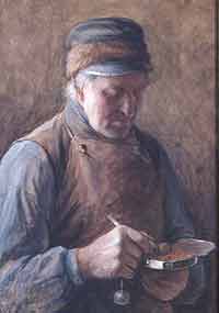 Dutch farmer filling his pipe from his brass tobacco box, Gerke Henkes, the Netherlands, 1880-1910